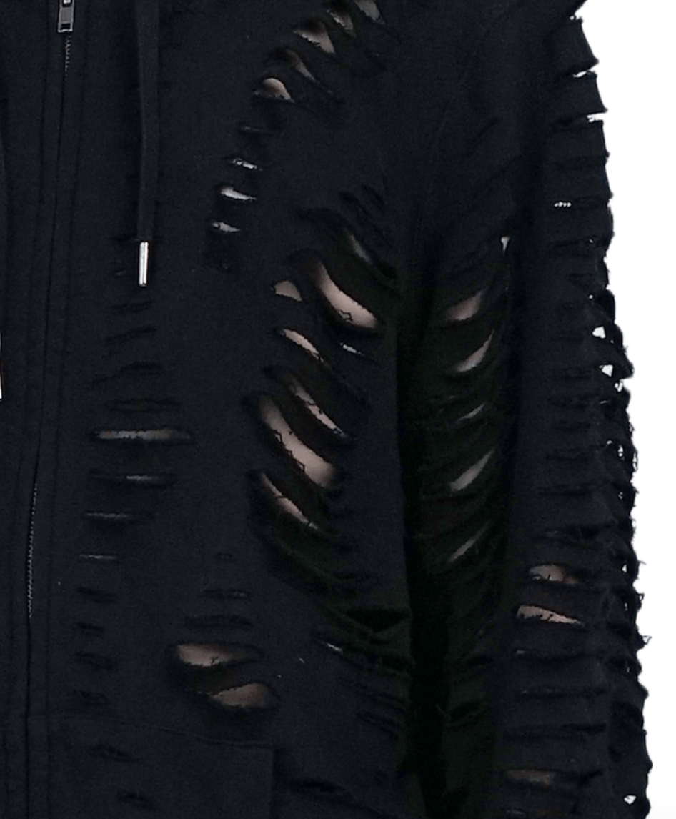 CUT HOODIE CARDIGAN BLACK-Sia Arnika-APOC STORE