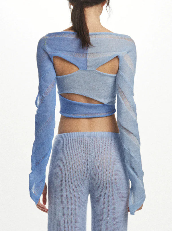 Hand Knit Lean Swirl Top in Blue-July Li-APOC STORE