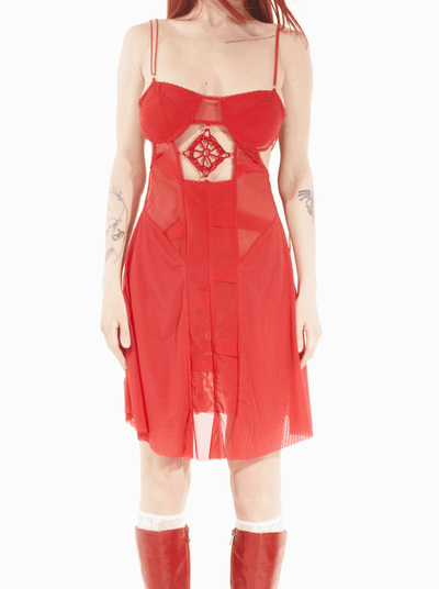 Mesh dress with crochet detail red-Nastyamasha-APOC STORE