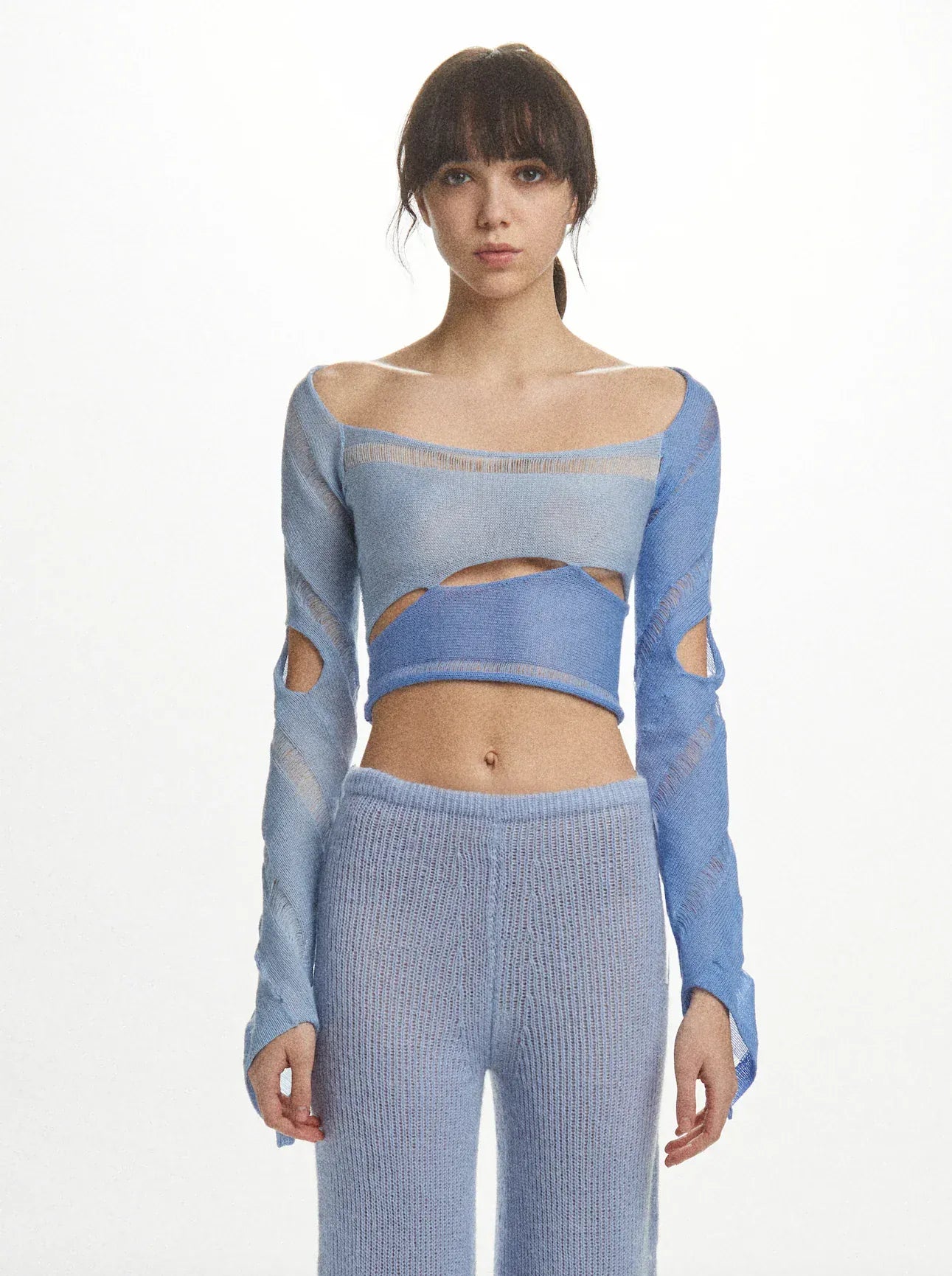 Hand Knit Lean Swirl Top in Blue-July Li-APOC STORE