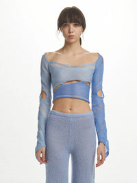 Hand Knit Lean Swirl Top in Blue-July Li-APOC STORE
