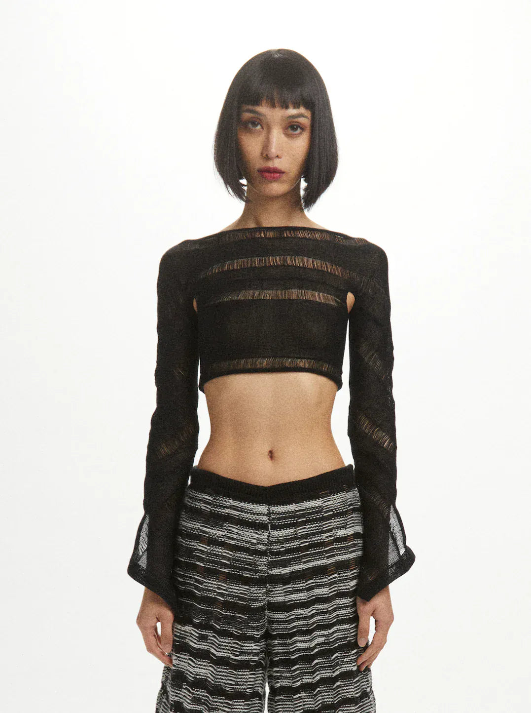 Reverse Swirl Crop Knit Top Black-July Li-APOC STORE
