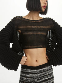 Reverse Swirl Crop Knit Top Black-July Li-APOC STORE