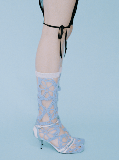 Crochet floral socks blue-Nastyamasha-APOC STORE