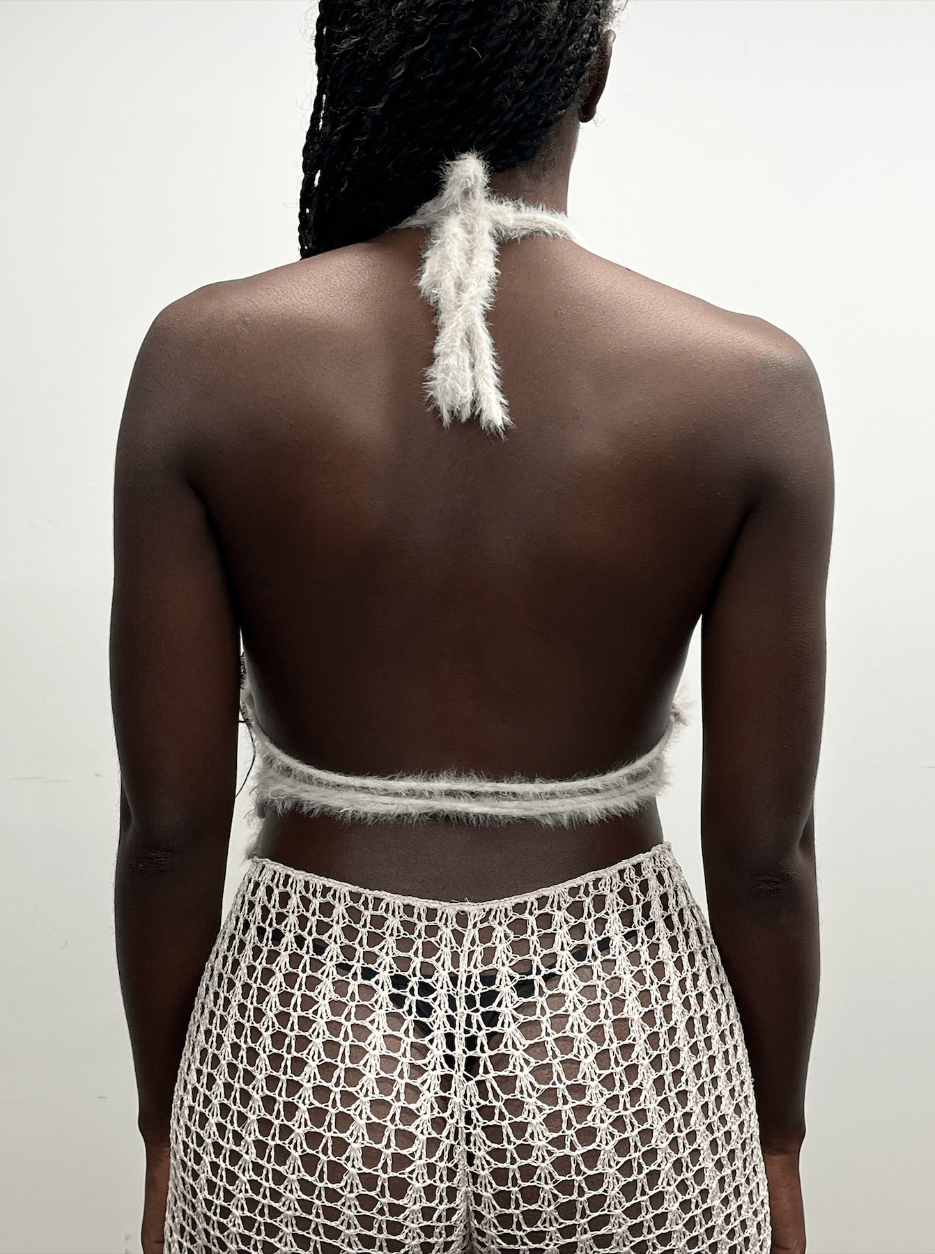 Off-white Fluffy knit self-tie bralette-Raquel de Carvalho-APOC STORE