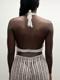 Off-white Fluffy knit self-tie bralette-Raquel de Carvalho-APOC STORE