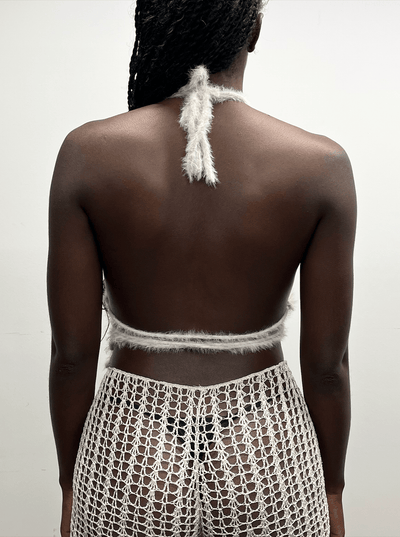 Off-white Fluffy knit self-tie bralette-Raquel de Carvalho-APOC STORE