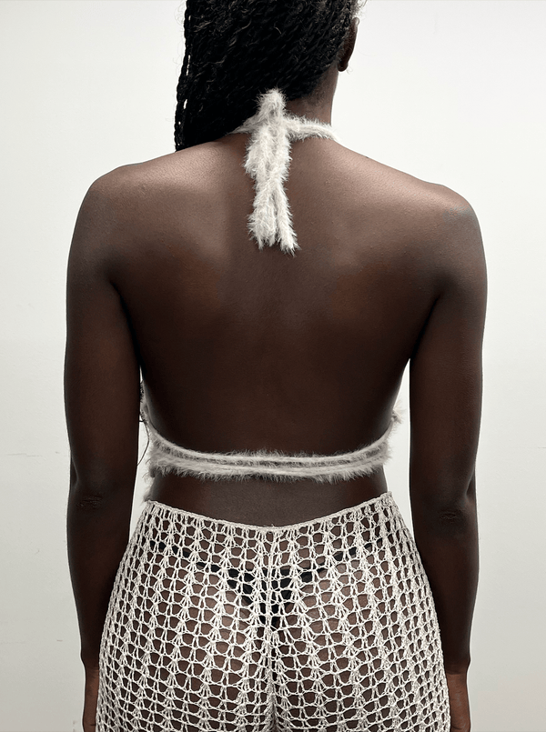 Off-white Fluffy knit self-tie bralette-Raquel de Carvalho-APOC STORE