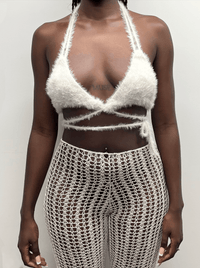 Off-white Fluffy knit self-tie bralette-Raquel de Carvalho-APOC STORE