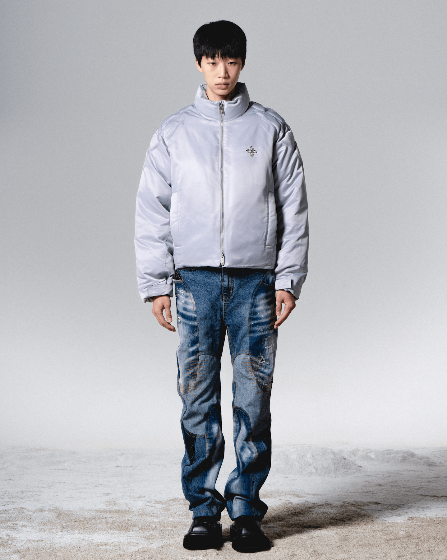 surgery biker embossing puffer jacket 'grey'-Surgery-APOC STORE