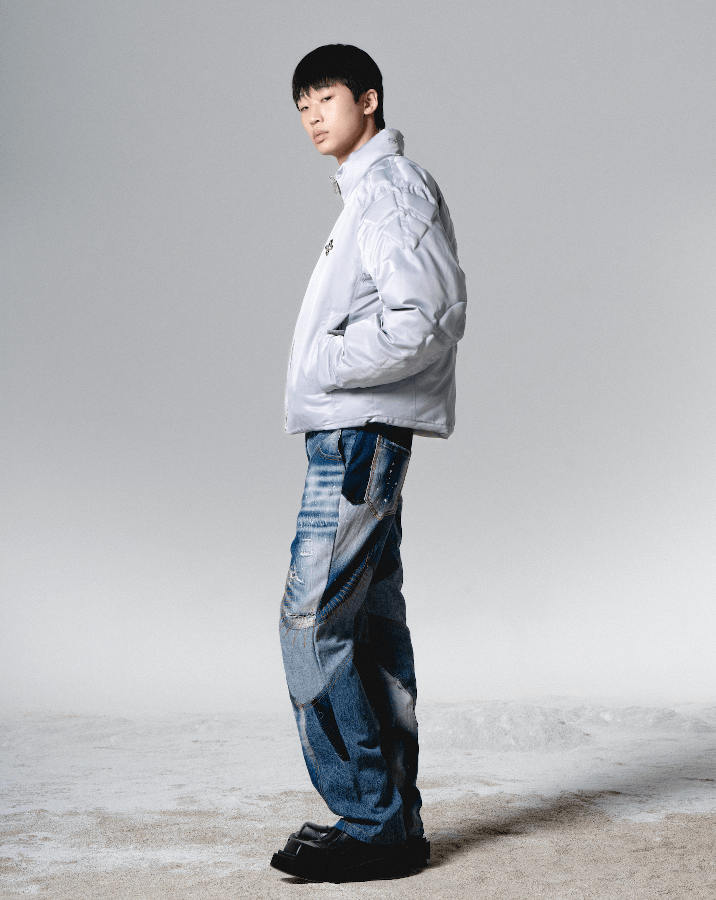 surgery biker embossing puffer jacket 'grey'-Surgery-APOC STORE