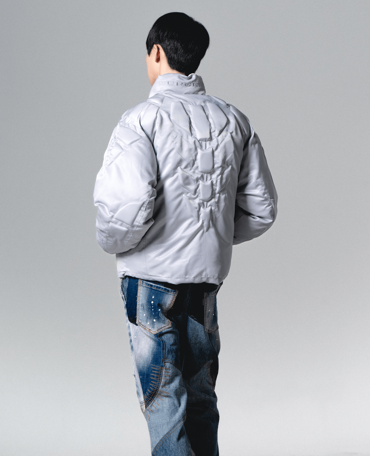 surgery biker embossing puffer jacket 'grey'-Surgery-APOC STORE