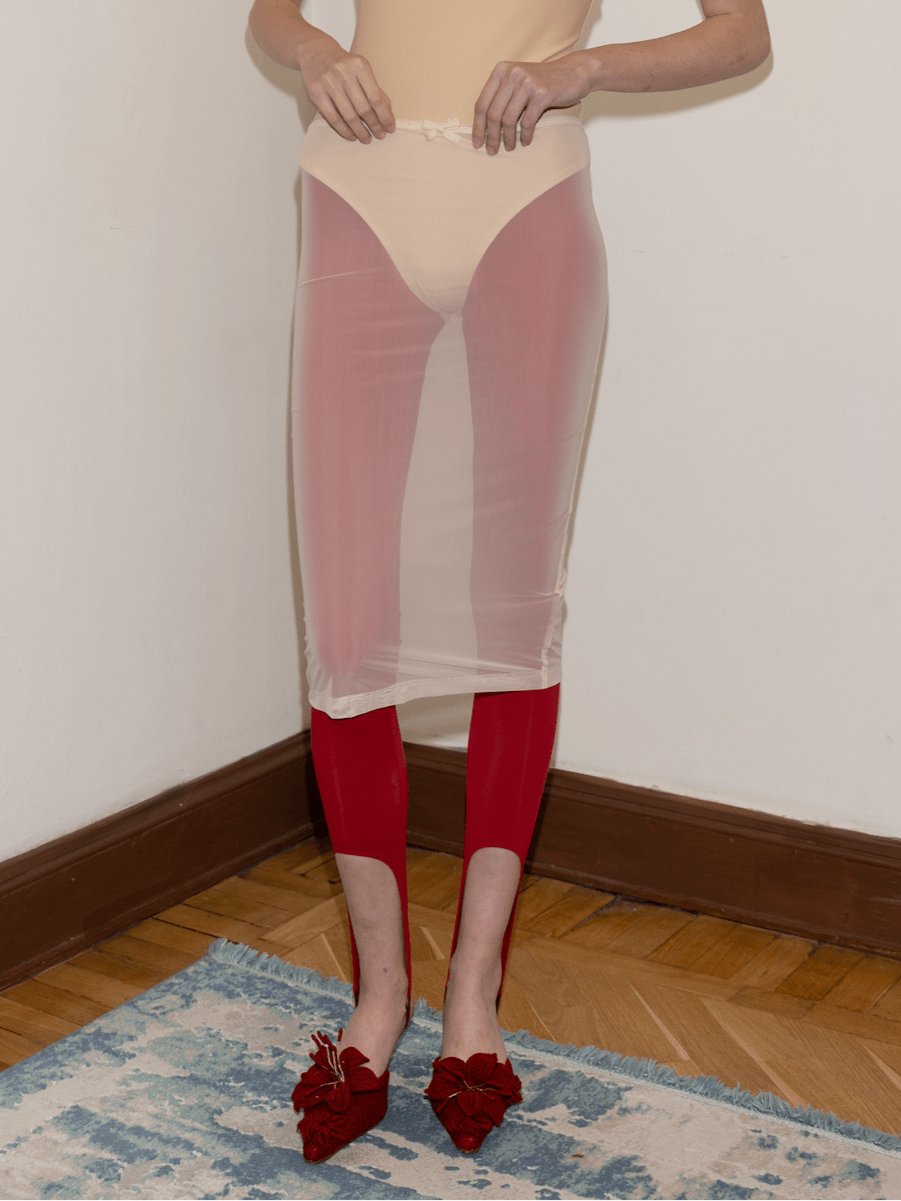 Mesh Midi Skirt with Bow Peach-Nastyamasha-APOC STORE