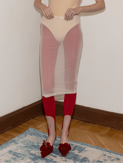 Mesh Midi Skirt with Bow Peach-Nastyamasha-APOC STORE