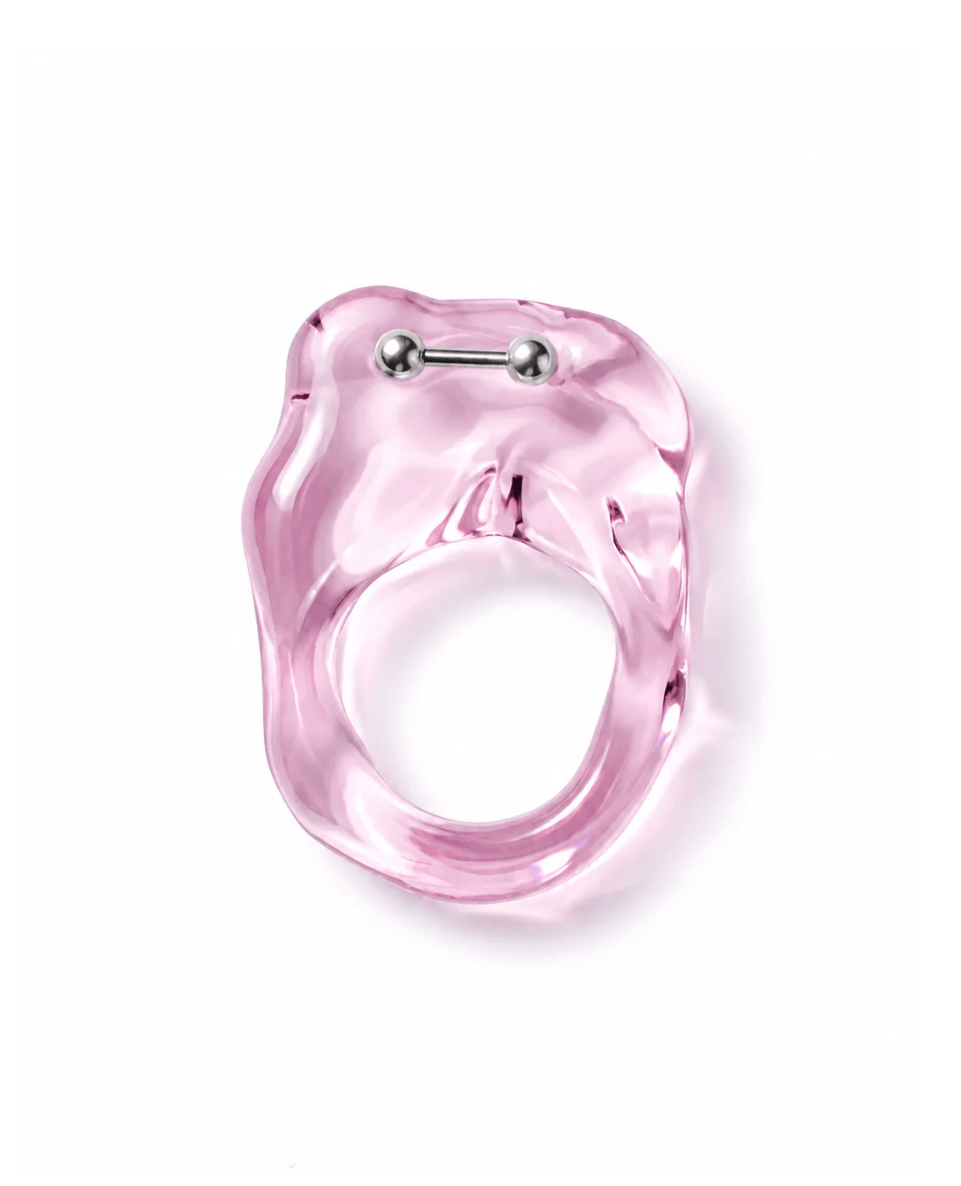Brutalist Pierced Glass Ring 0117 - Baby Pink