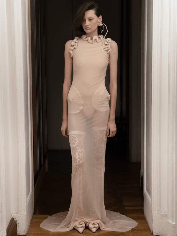 Mesh Dress with ruffle details-Nastyamasha-APOC STORE