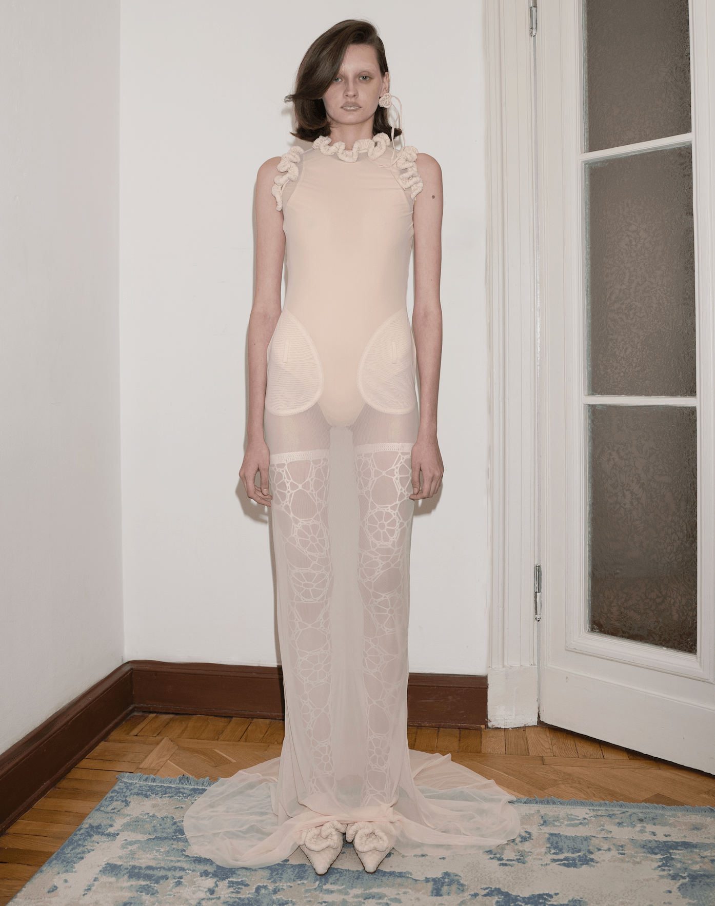 Mesh Dress with ruffle details-Nastyamasha-APOC STORE