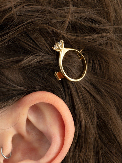 Gold White Solitaire Ring Hair Clip-D’heygere-APOC STORE