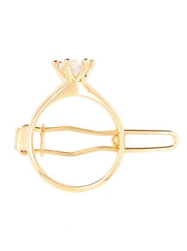 Gold White Solitaire Ring Hair Clip-D’heygere-APOC STORE