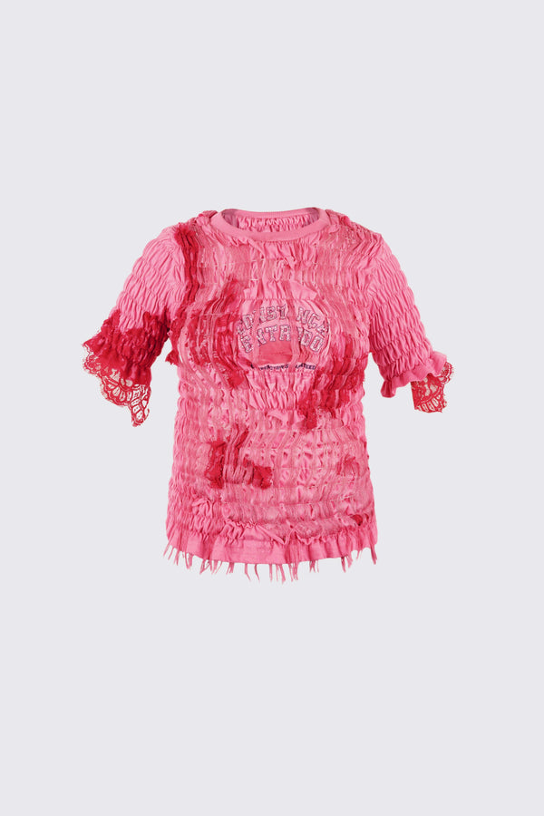 Unwoven Deconstructed T-shirt Pink-Constanca Entrudo-APOC STORE