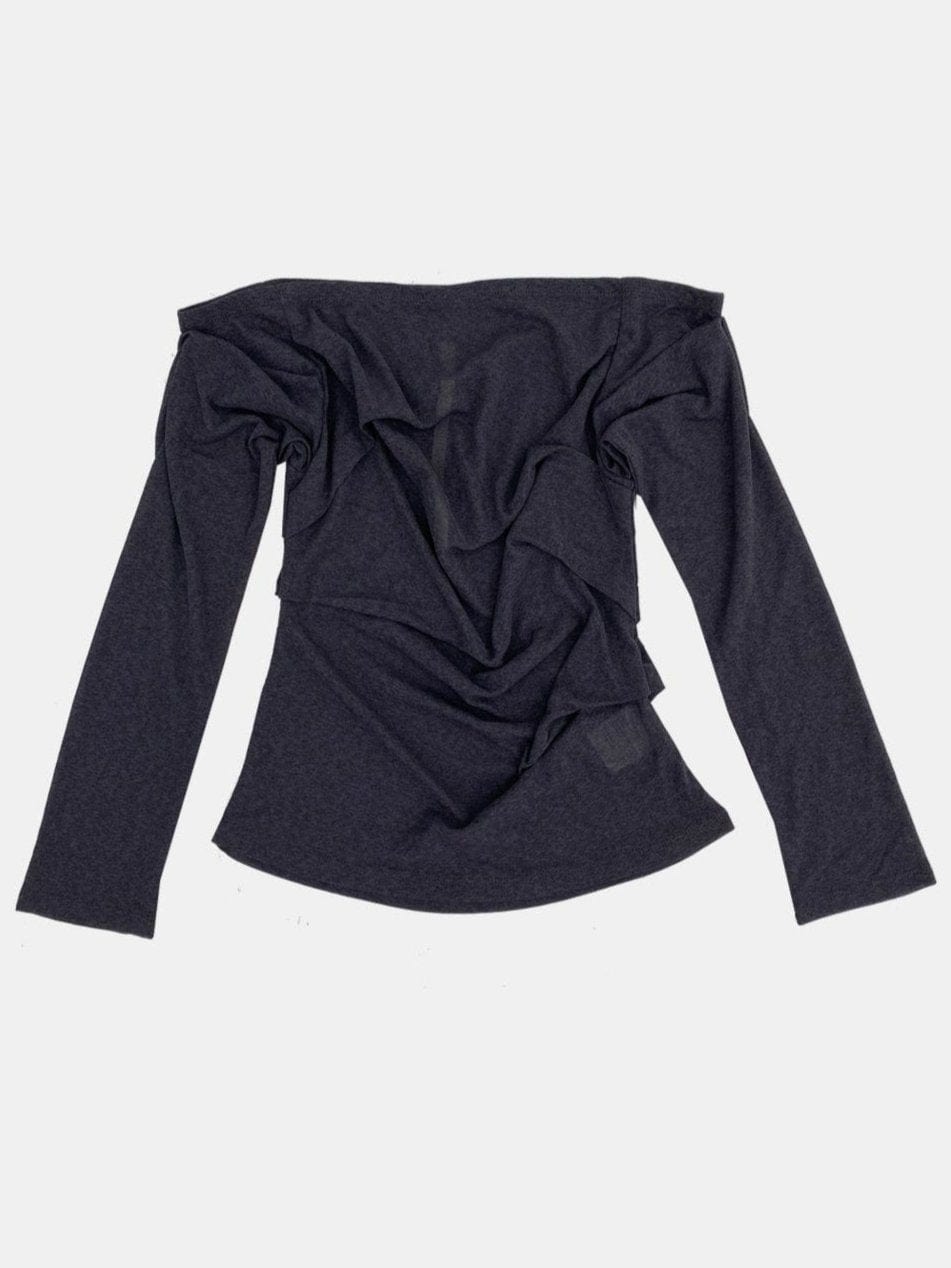 draping off-shoulder top dark grey-Lalameemee-APOC STORE