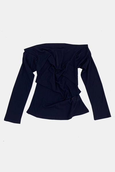 draping off-shoulder top navy-Lalameemee-APOC STORE