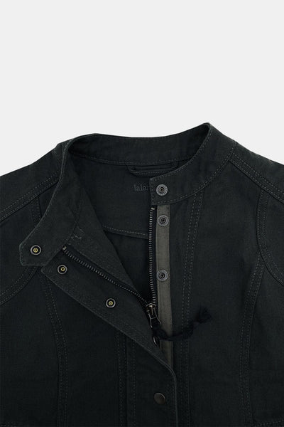 WASHED BIKER JACKET KHAKISH DARK GREY-Lalameemee-APOC STORE