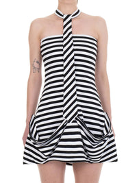 NECKTIE DRAPED DRESS STRIPED-Urte Kat-APOC STORE