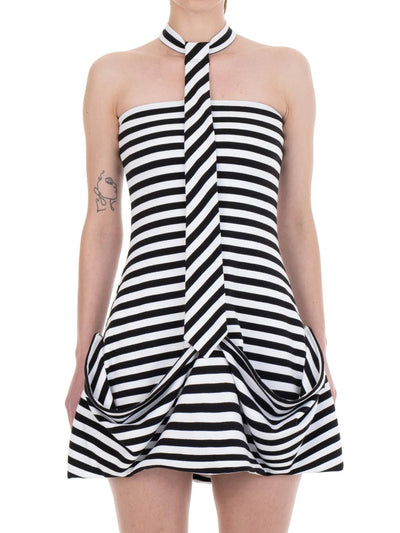 NECKTIE DRAPED DRESS STRIPED-Urte Kat-APOC STORE
