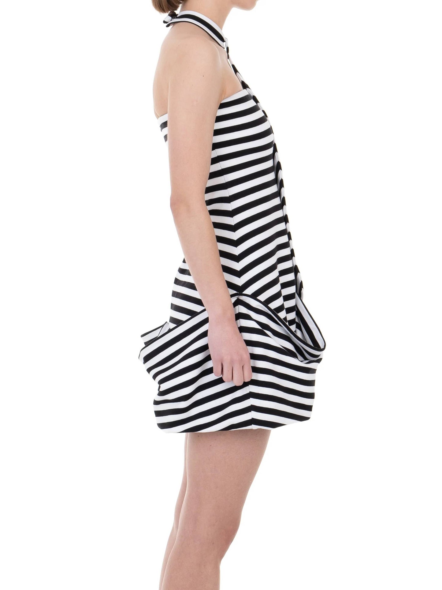 NECKTIE DRAPED DRESS STRIPED-Urte Kat-APOC STORE