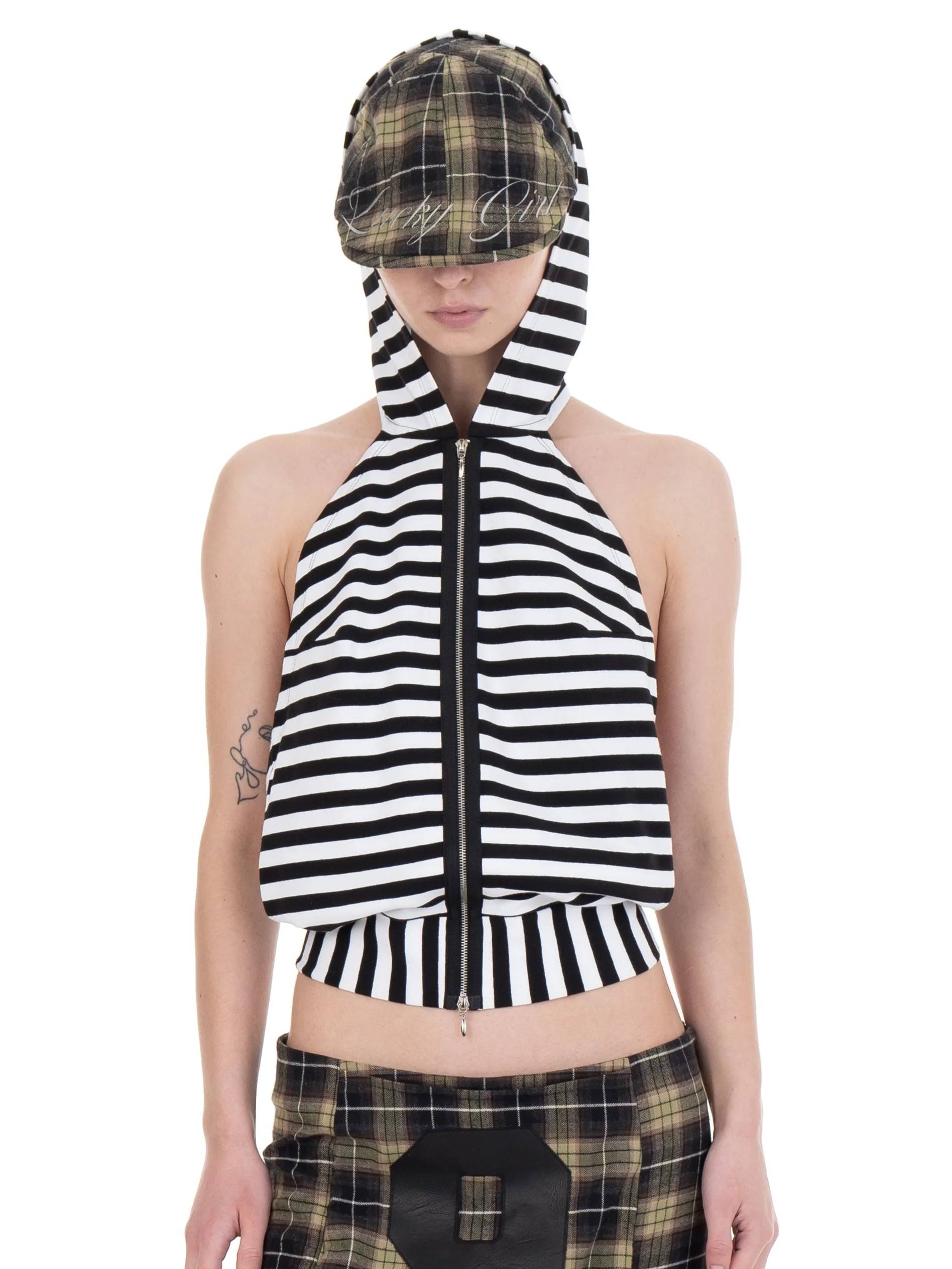 BACKLESS HOOD TOP STRIPED-Urte Kat-APOC STORE