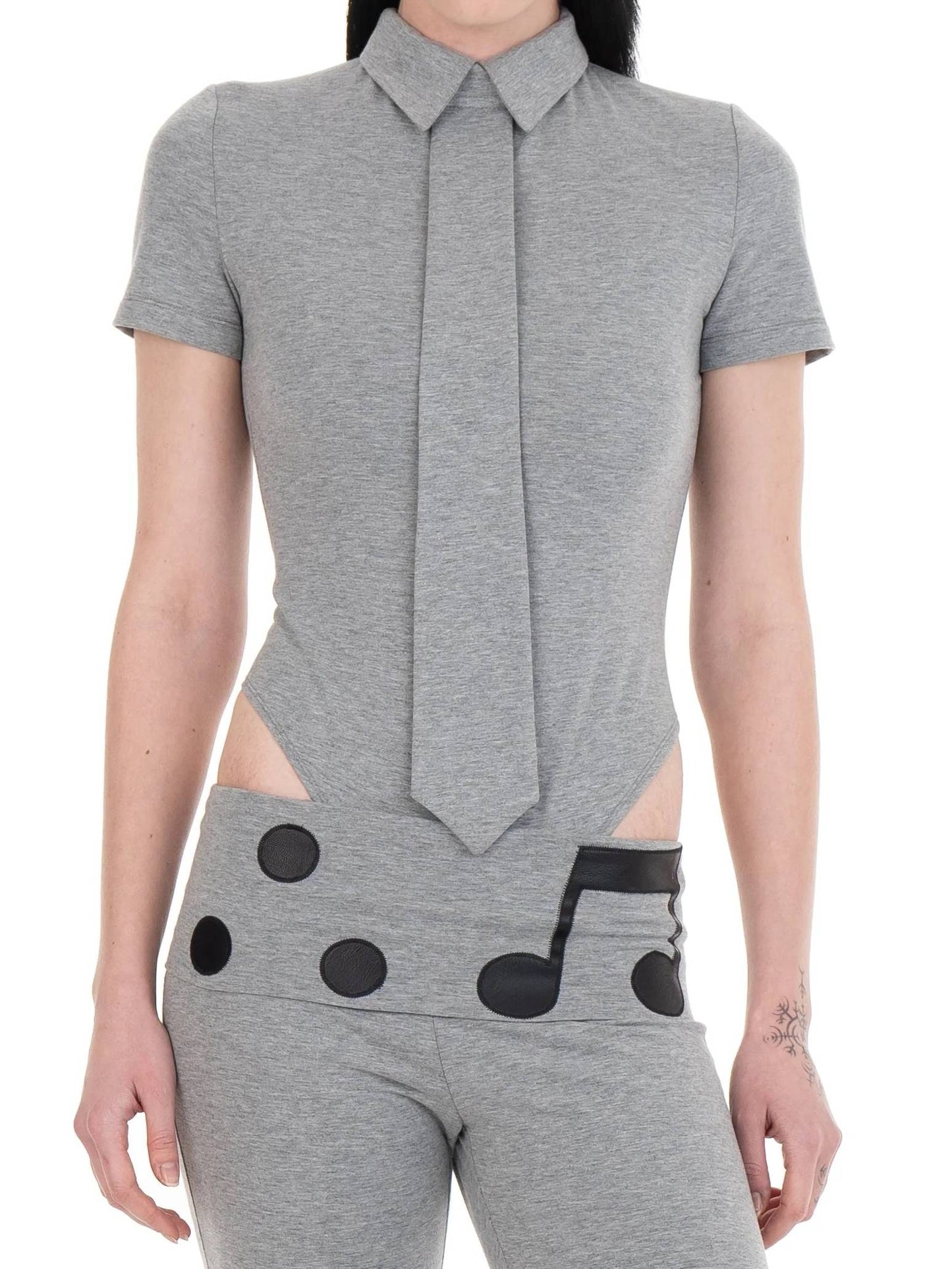 NECKTIE POLO Gray-Urte Kat-APOC STORE