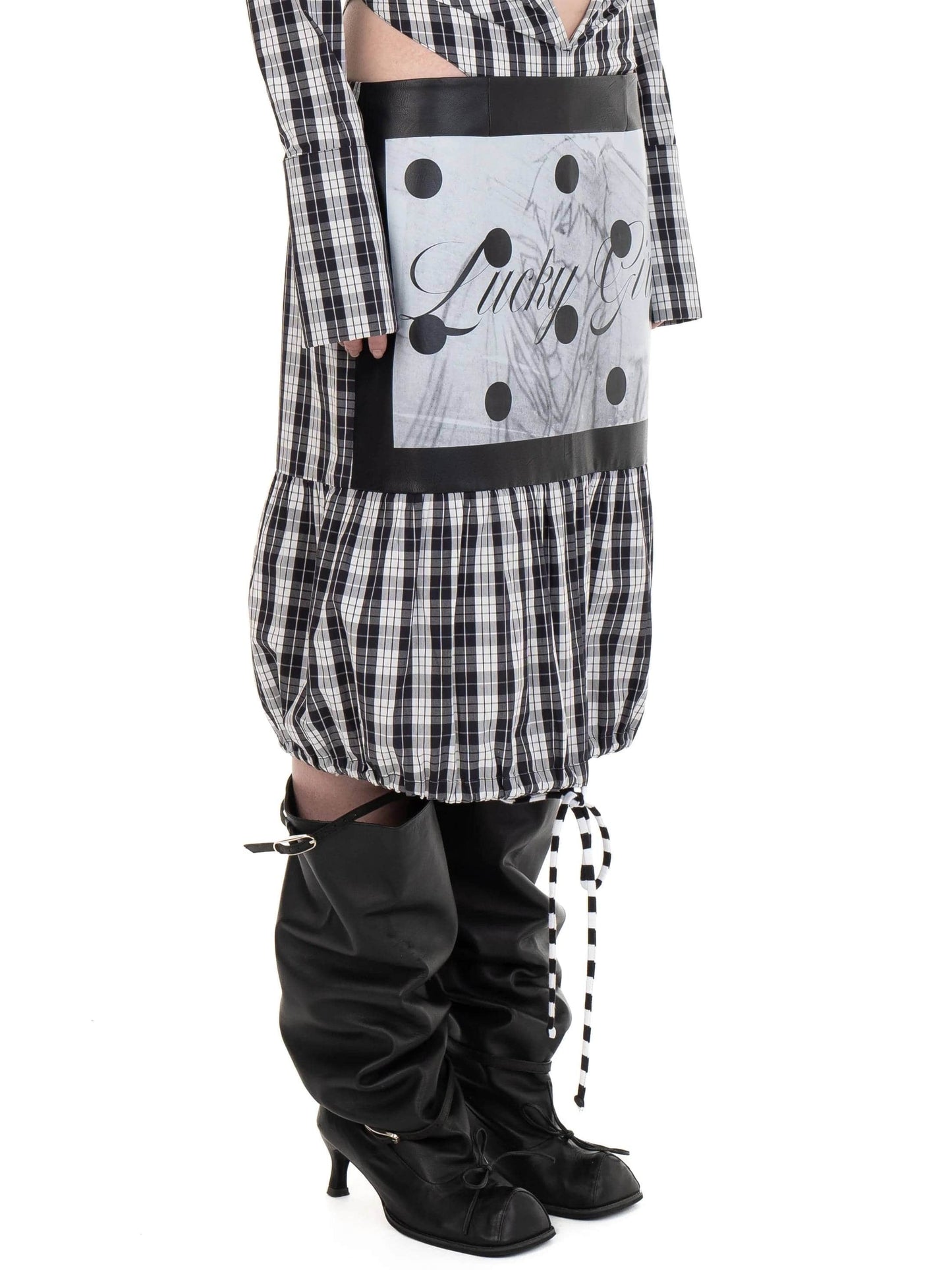 LUCKY GIRL LEATHER/COTTON MIDI SKIRT-Urte Kat-APOC STORE