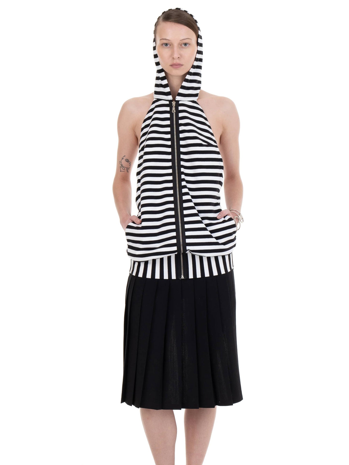 BACKLESS HOOD DRESS STRIPED-Urte Kat-APOC STORE