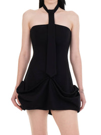 NECKTIE DRAPED DRESS Black-Urte Kat-APOC STORE