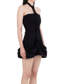 NECKTIE DRAPED DRESS Black-Urte Kat-APOC STORE