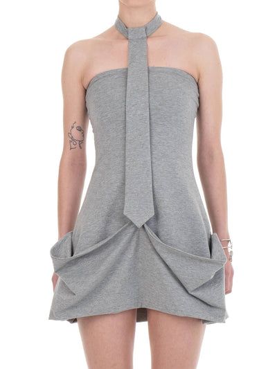 NECKTIE DRAPED DRESS Grey-Urte Kat-APOC STORE