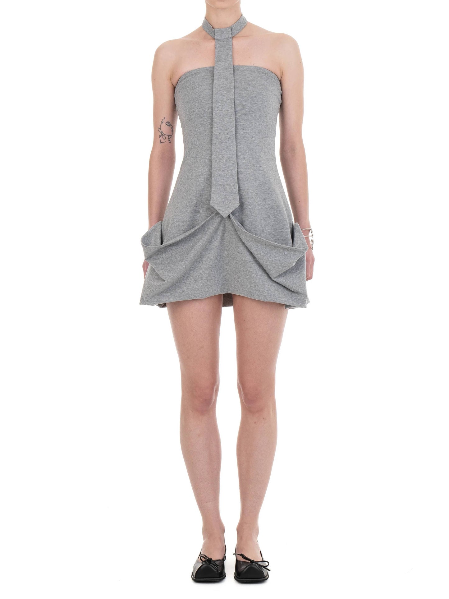 NECKTIE DRAPED DRESS Grey-Urte Kat-APOC STORE
