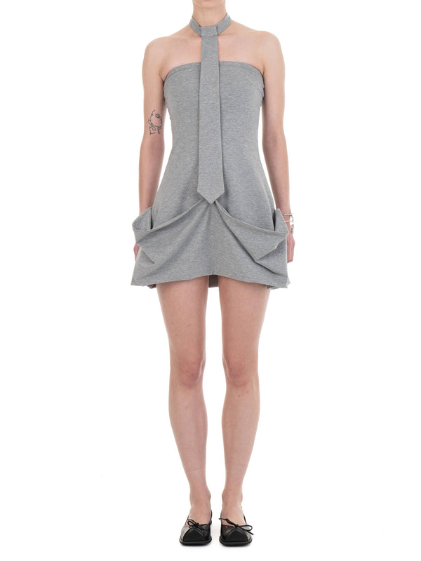 NECKTIE DRAPED DRESS Grey-Urte Kat-APOC STORE