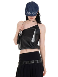 MICROPHONE LEATHER TOP-Urte Kat-APOC STORE