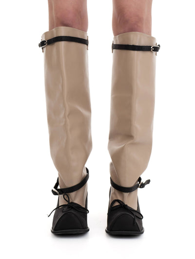 HOFA KNEE HIGH BUCKLE BOOTS BEIGE/BLACK-Urte Kat-APOC STORE