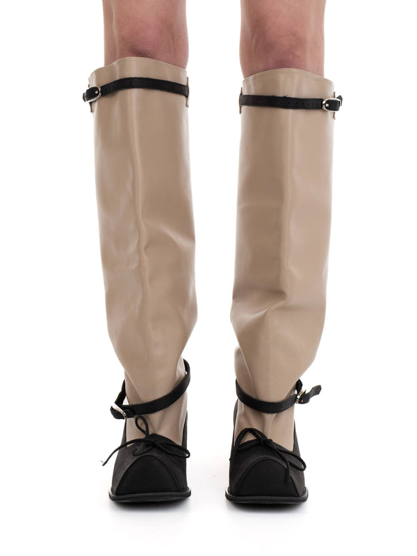 HOFA KNEE HIGH BUCKLE BOOTS BEIGE/BLACK-Urte Kat-APOC STORE