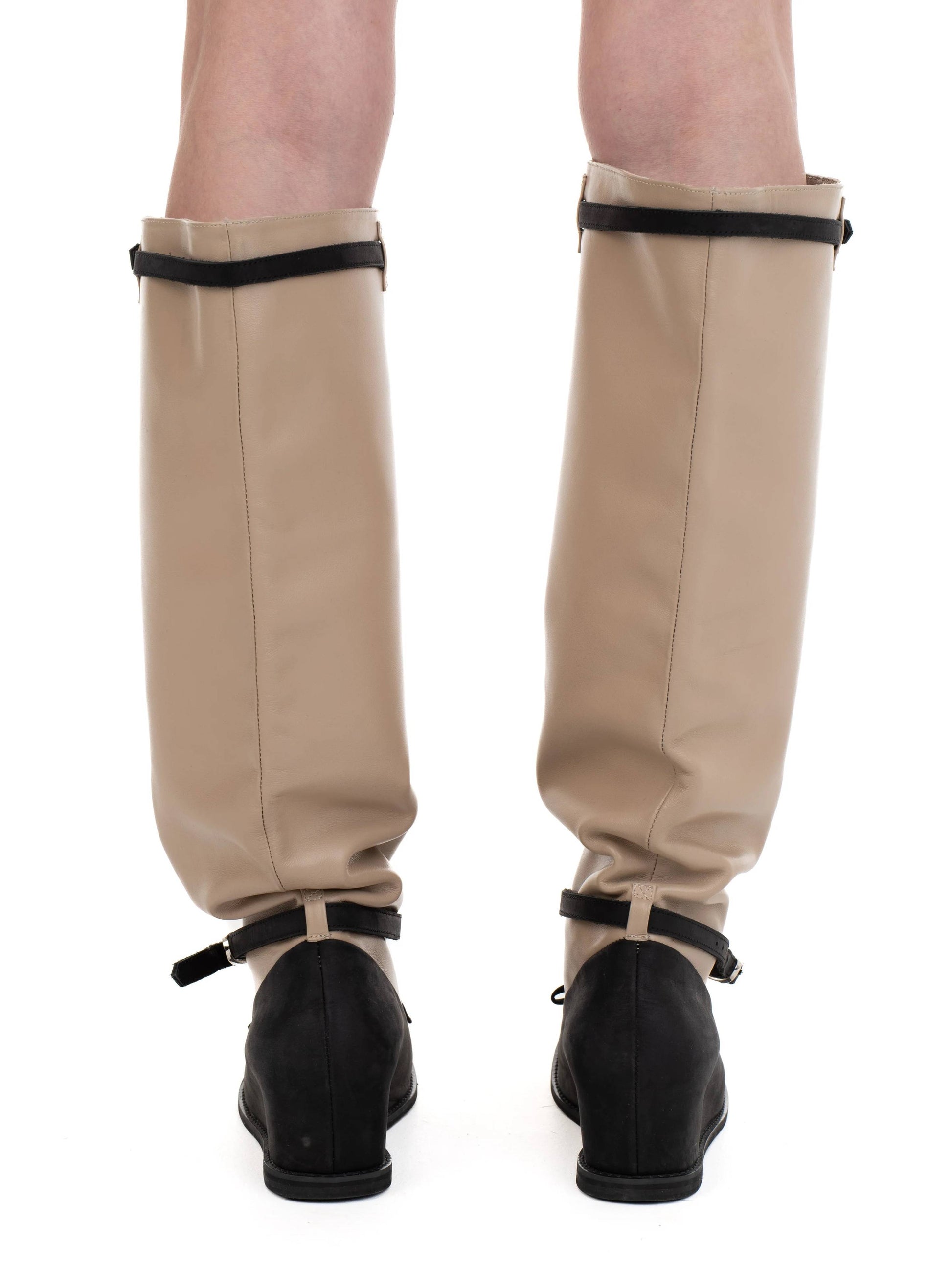 HOFA KNEE HIGH BUCKLE BOOTS BEIGE/BLACK-Urte Kat-APOC STORE