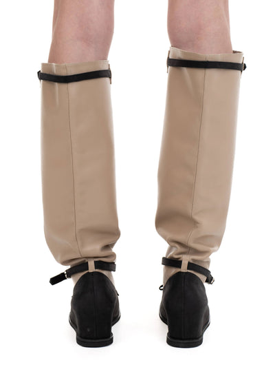 HOFA KNEE HIGH BUCKLE BOOTS BEIGE/BLACK-Urte Kat-APOC STORE