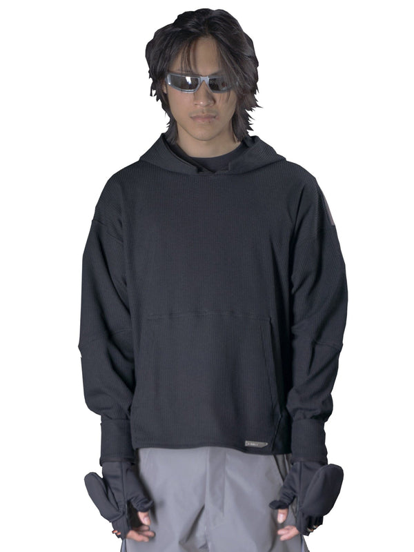 [HYBRID] Waffle Hoodie Black-NOTINLIST-APOC STORE