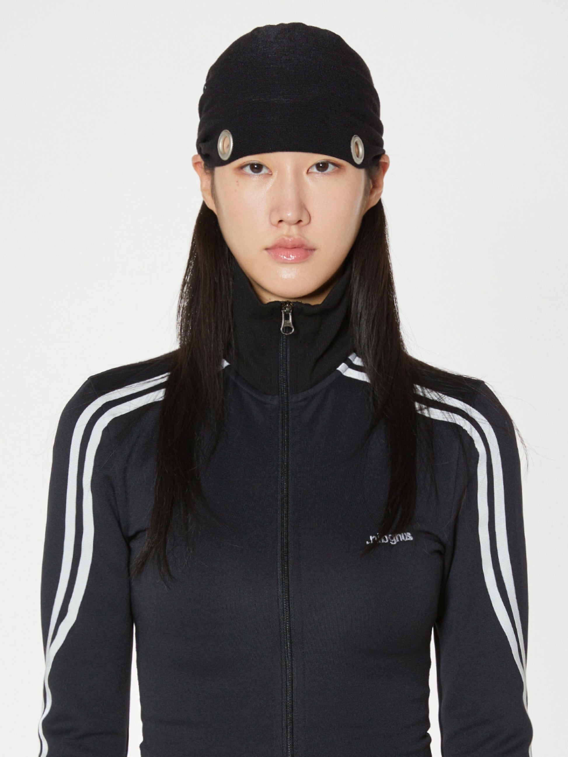 EYELET STRING BEANIE BLACK-Nibgnus-APOC STORE