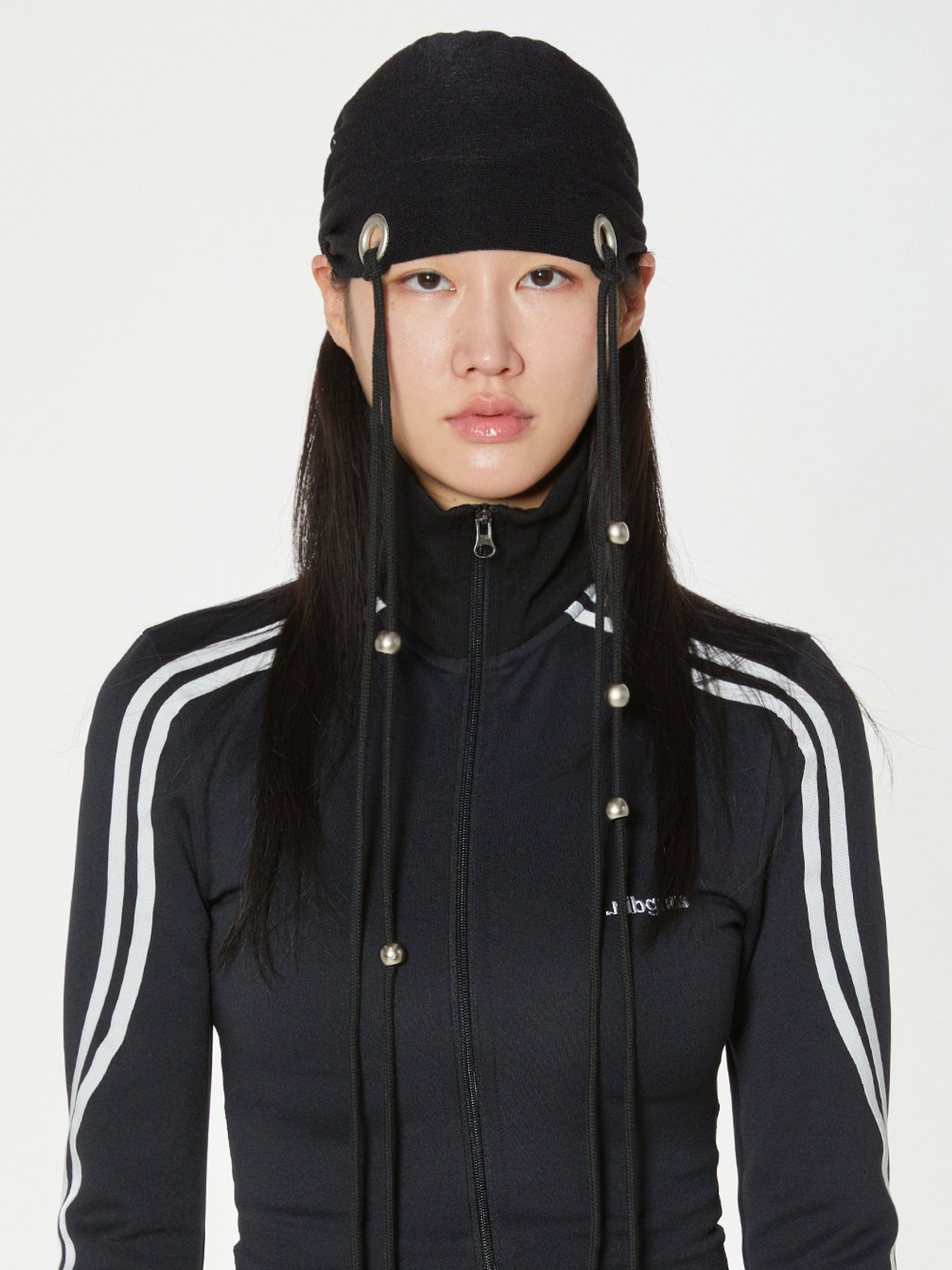 EYELET STRING BEANIE BLACK-Nibgnus-APOC STORE