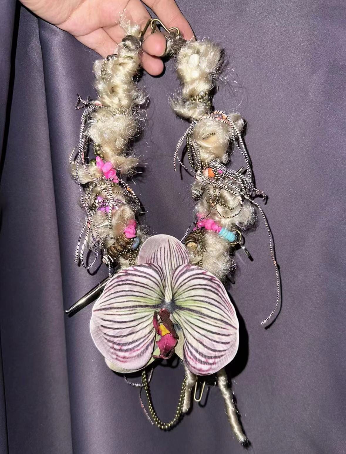 purple orchids handmade necklace-Strangefruit-APOC STORE