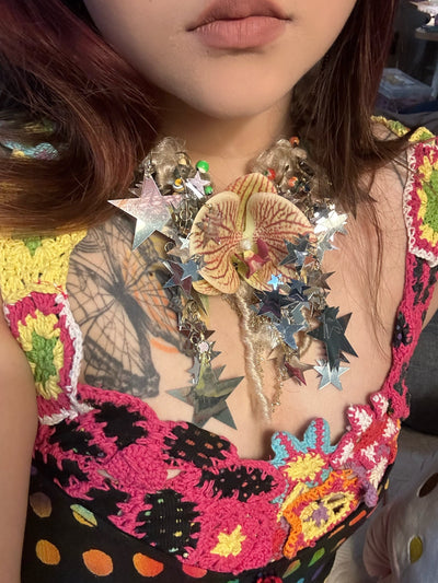 silver meteor orchid handmade necklace-Strangefruit-APOC STORE