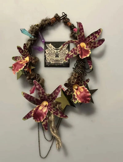 mini purple orchids handmade necklace-Strangefruit-APOC STORE